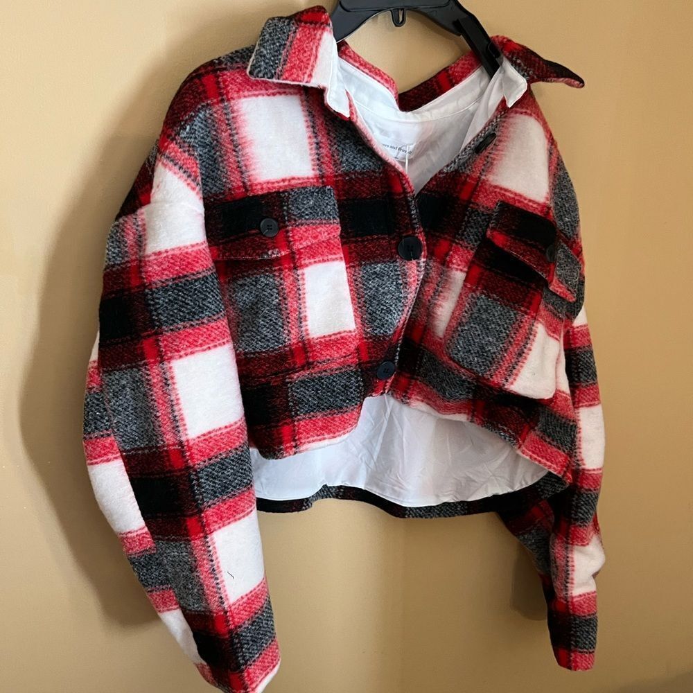 NWT lovers + friends red plaid cropped‎ jacket small - Picture 3 of 8
